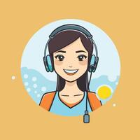 Call center operator with headset illustration in a flat style vector