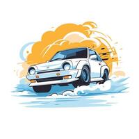 illustration of a car on a background of clouds and sky vector