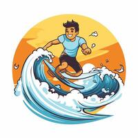 Surfer riding a wave illustration of a man surfing on a surfboard vector