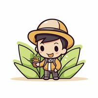 farmer boy with leaf and candle cartoon character element illustration graphic design vector