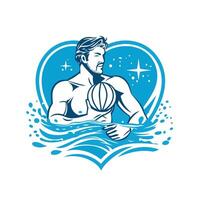 Water polo player with ball in swimming pool illustration vector