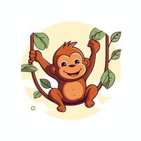 Cute cartoon monkey with a stick illustration on white background vector