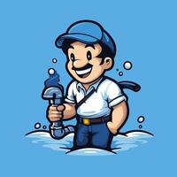 illustration of a plumber with a wrench in his hand vector