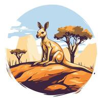 Kangaroo sitting on a rock in the desert illustration vector