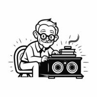 Retro photographer with camera illustration on isolated white background vector