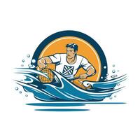 Water polo player on the background of the waves illustration vector