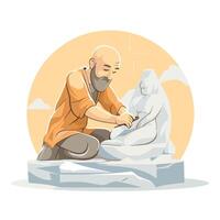 Sculpture of a man sitting on a stone illustration in cartoon style vector