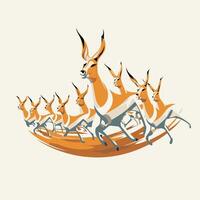 Antelope running in the field illustration in cartoon style vector