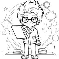 Black and White Cartoon Illustration of Kid Boy Student or Elementary School Student with Books Coloring Book vector
