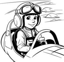 element illustration of boy in aviator helmet and goggles driving a plane vector