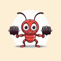 Cartoon ant character with dumbbells illustration for your design vector