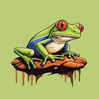 Frog on a rock illustration of a cartoon character vector