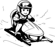 illustration of a boy in a helmet riding a snowmobile vector