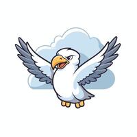 bald eagle flying in the clouds cartoon illustration graphic design vector