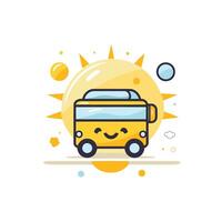 Cute yellow bus with smiling face illustration in flat style vector