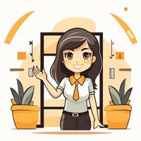 Young businesswoman in the office illustration in cartoon style vector