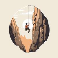 Rock climber climbing on a cliff illustration in retro style vector