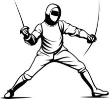Fencing illustration of a man in fencing costume with a sword vector