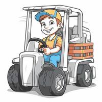 Cartoon illustration of a little boy driving a forklift truck vector