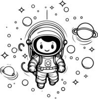 Cute astronaut in outer space Hand drawn illustration isolated on white background vector