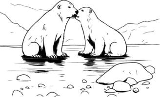 Polar bears illustration of two polar bears on the river vector