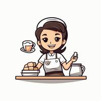Cute waitress cartoon icon Restaurant and food theme Colorful design illustration vector
