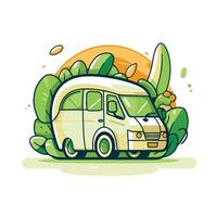 illustration of a camper van in the jungle on a white background vector