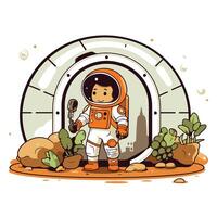 Astronaut in the spaceship illustration on white background vector