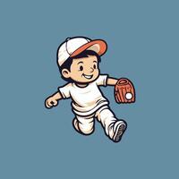 illustration of a boy baseball player running with bat and ball vector