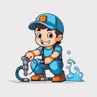 Plumber with a pipe illustration of a cartoon character vector