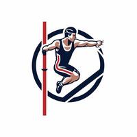Illustration of a javelin thrower running set inside circle done in retro style vector