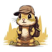 Funny hamster in a cap with a backpack illustration vector