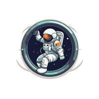 Astronaut in outer space button illustration in cartoon style vector