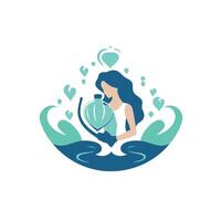 Woman in the water with a bottle of scuba diving illustration vector