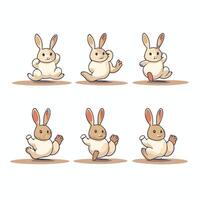 Set of cute cartoon bunny isolated on white background illustration vector