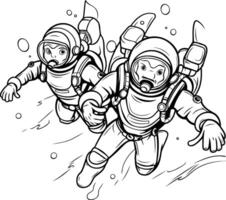 Couple of astronauts in spacesuit Coloring book for adults vector