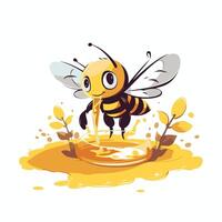 Illustration of a bee collecting honey on a golden coin illustration vector