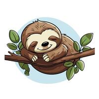 Cute cartoon sloth sleeping on a branch illustration vector