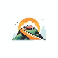 Car on the road illustration in flat style Design element vector