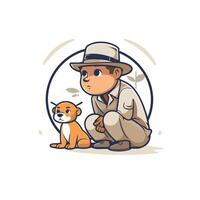 Illustration of a detective with a dog illustration in cartoon style vector