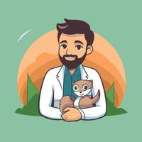 Veterinarian with a cat in his arms illustration vector