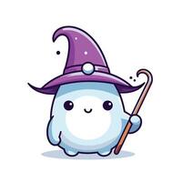 cute snowman with witch hat and magic wand element illustration design vector