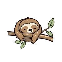 Cute cartoon sloth sleeping on a tree branch illustration vector