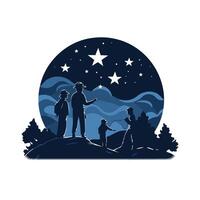 Silhouette of a family on the background of the night sky vector