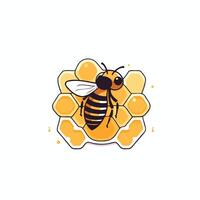 Honey bee in honeycombs illustration in flat style vector