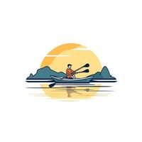 Man rowing on a kayak in the river Flat illustration vector