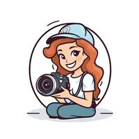 Cute girl photographer with camera illustration in cartoon style vector
