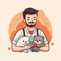 element illustration of a man holding a teddy bear and a bear vector
