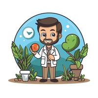 Scientist holding a magnifying glass cartoon character illustration vector