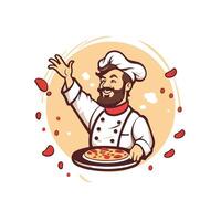 Chef with pizza illustration Isolated on white background vector